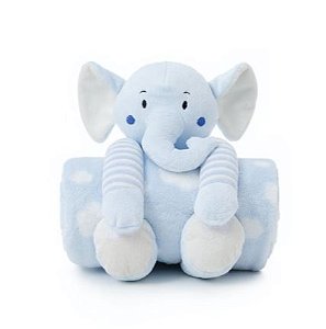 Manta Com Bichinho De Pelúcia Elefante Azul Loani Revenda Barato