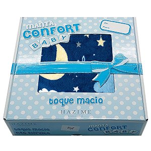 Manta Cobertorzinho Microfibra Confort Baby Caixa Hazime PUF Céu Azul Marinho 110x90