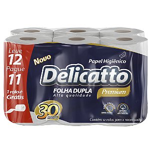 Papel Higiênico Delicatto Folha Dupla Premium 12 rolos 30m Revenda