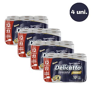 Kit 4 Papel Higiênico Delicatto Folha Dupla Premium 12 rolos 30m Revenda