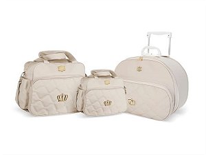 Kit Mala E Bolsa Maternidade 3 peças Griff Baby Bege Com Rodinhas