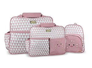 Kit Bolsa Maternidade Mave Baby Com Mochila Cinza com Rosa Claro Chevron 3 Peças