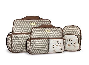 Kit Bolsa Maternidade Mave Baby Com Mochila Marrom Chevron 3 Peças