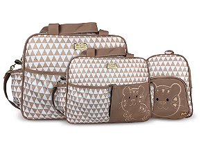 Kit Bolsa Maternidade Mave Baby Com Mochila Caramelo Chevron 3 Peças