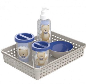 Kit Higiene Para Bebê 5 Peças Com Bandeja Decorada Urso Ted