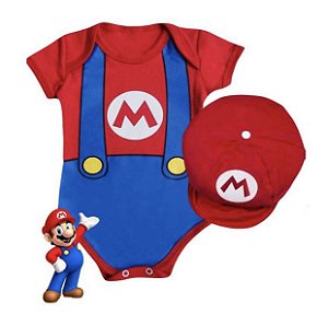 Kit Body Bebê Mario Bros Com Boina