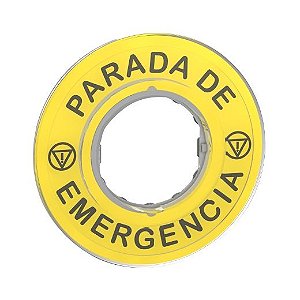 PLACA SINALIZACAO CIRCULAR EMERGENCIA/PARADA 90MM P/BOTAO 60MM AM