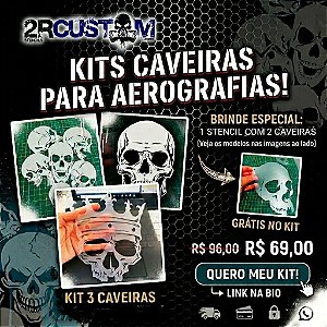 Kit 3 Stencils Caveiras para Aerografias com Desconto