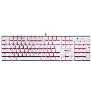 Teclado Mecânico Gamer Redragon Mitra Branco Switch BLUE LED Vermelho K551W – 10524