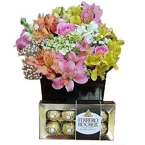 Box de Flores Astromelia Coloridas  e Ferrero Rocher