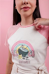 T-shirt Raglan Beach all you - OFF/Rosa Bebê