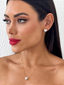 Conjunto Colar e Brinco Ponto de Luz Coração