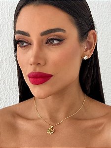 Colar Folheado a Ouro 18k Pingente Coração "Mãe"