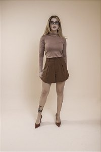 Blusa Manga Longa Gola Alta - Marrom