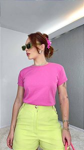 T-Shirt Básica Feminina Rosa 100% Algodão