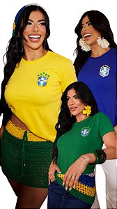 T-Shirt Brasil Bordada 100% Algodão