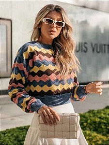 Blusa de tricot feminina cropped listrada