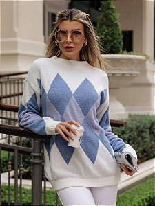 Blusa de tricot feminina losango