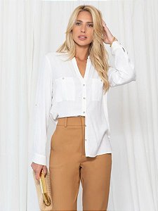 Camisa feminina de viscose com gola V