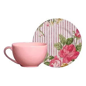Conjunto 6 Xícaras Chá com Pires Rosa Suave Adore 250ml - Alleanza