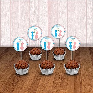 Topper para docinho batizado chá de revelação rosa e azul com 10 unidades