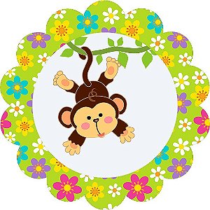 12 Adesivo/rótulo macaco 5x5 redondo para lembrancinha