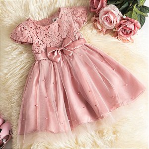 Vestido Infantil Barbie Rosa Luxuoso