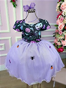 Vestido Fantasia Infantil Aniversário Tematico Bruxa Halloween