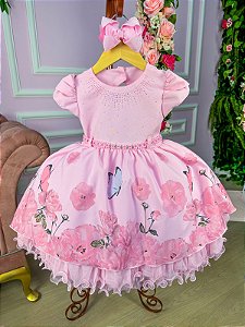 Vestido Menina Bonita Jardim Borboletas Rosa - Roupa Infantil|Lemelon Moda  Infantil e Bebê