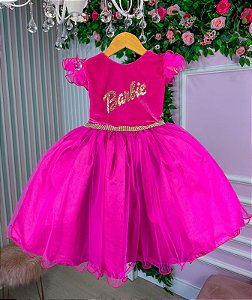 Vestido Princesa Belli Tematico Barbie Pink Babado - Roupa