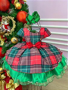 Natal 2023 Vestido Regatinha Xadrez Vermelho com Laços Pretos