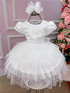 Vestido Miss Sweet Bebe Branco Rendado - Roupa Infantil