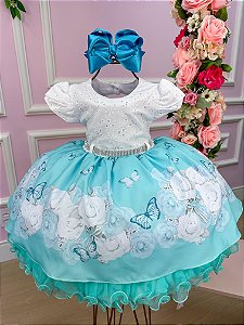 Vestido Infantil Lese com saia florida azul - Roupa Infantil|Lemelon Moda  Infantil e Bebê
