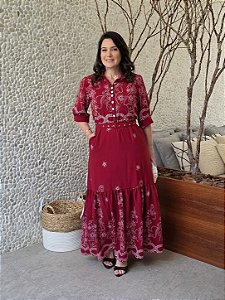 Vestido longo estampa vermelha