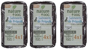 SABONETE  ANTIPULGAS PRÓPOLIS 4X1PARA CÃES E GATOS NATURE DOG - PULGAS, CARRAPATOS, SARNAS E PIOLHOS 3 UN - 100G