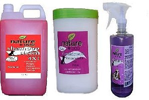 SHAMPOO ANTIPULGAS 5 LITROS + CONDICIONADOR 1KG + COLÔNIA 500 ML PARA CÃES E GATOS - NATURE DOG