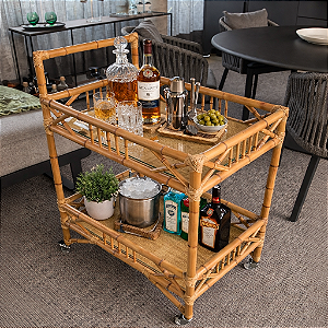 Carrinho de chá em bambu natural X