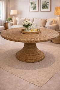 Mesa de jantar de junco natural redonda 1,50 m