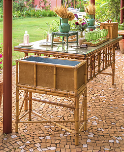 Geleira de bambu natural com tampa e com zinco interno