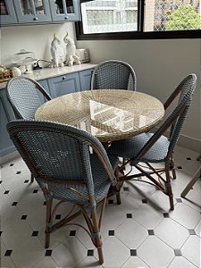 Conjunto de mesa de jantar Caribe de junco natural com 4 cadeiras francesa