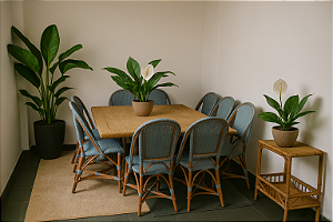 Conjunto Mesa de jantar de junco natural com 8 cadeiras