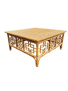 Mesa de centro China em bambu e junco natural 100x100x45 cm