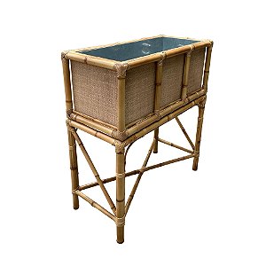 Geleira/Cooler/Champanheira de bambu natural com tampa e com zinco interno