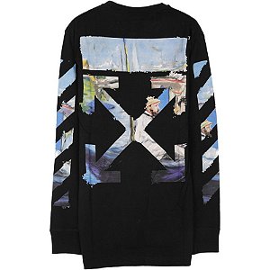 Camiseta Manga Comprida Off-White Logo Preto/Azul