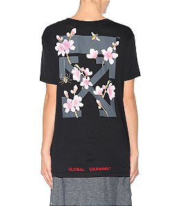 Camiseta Preta Off-White Logo Traseiro Cherry Blossom