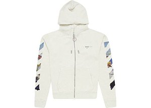 Moletom Off-White Zip-Up Branco Logo Traseiro Multicolor