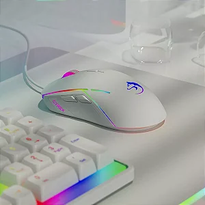 Mouse Gamer 1000hz Profissional Led Rgb 20000dpi Cyrex Ozzix Cor Branco