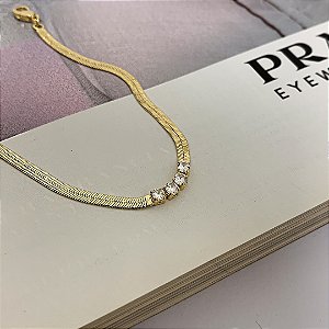 Pulseira de Fita Laminada com Zircônias Folheada a Ouro