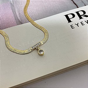 Colar Fita Laminada com Ponto de Luz Folheada a Ouro
