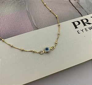 Colar Veneziana com Bolinhas e Olho Grego Folheada a Ouro